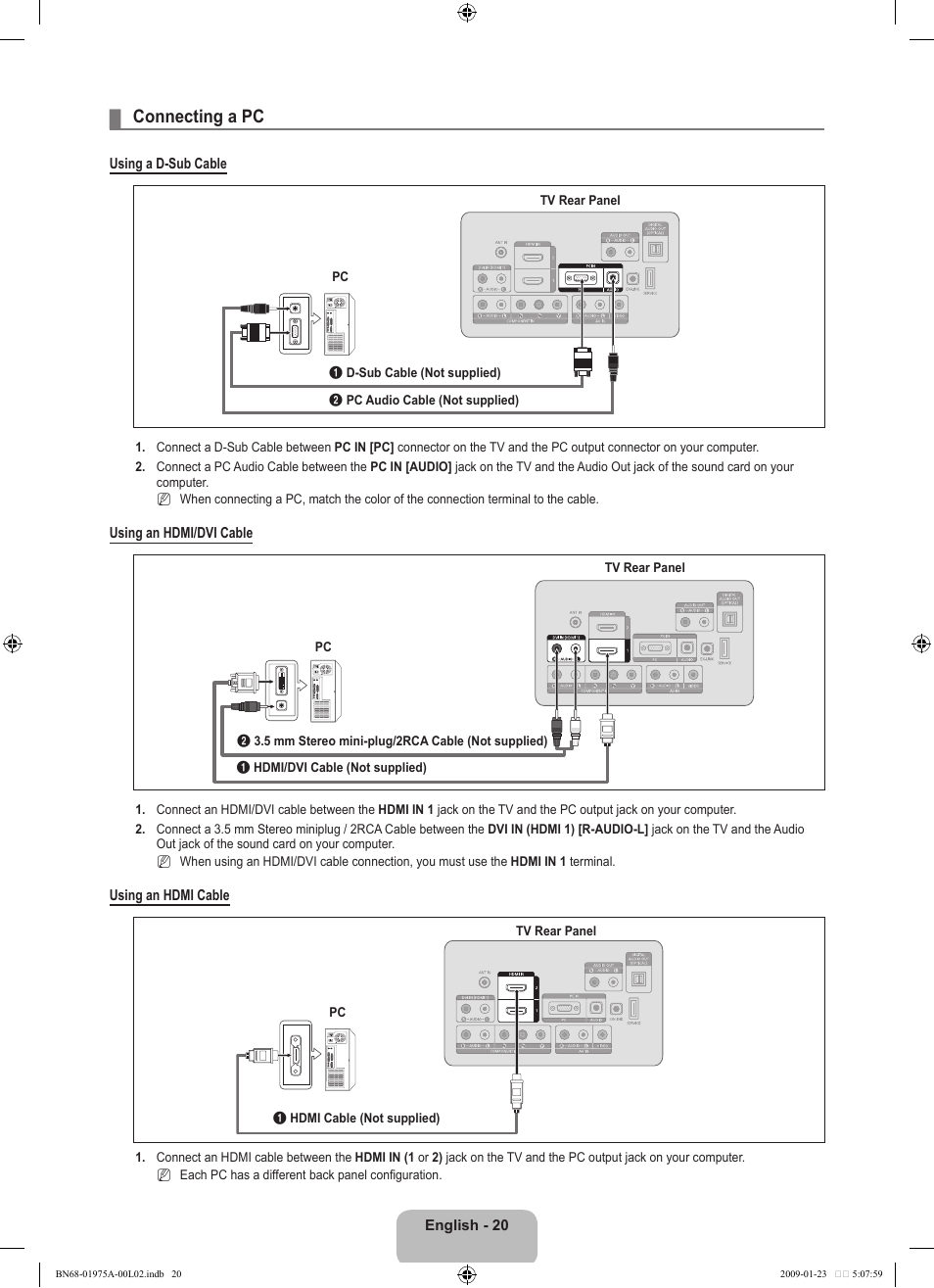 Connecting a pc | Samsung BN68-01975A-01 User Manual | Page 22 / 93