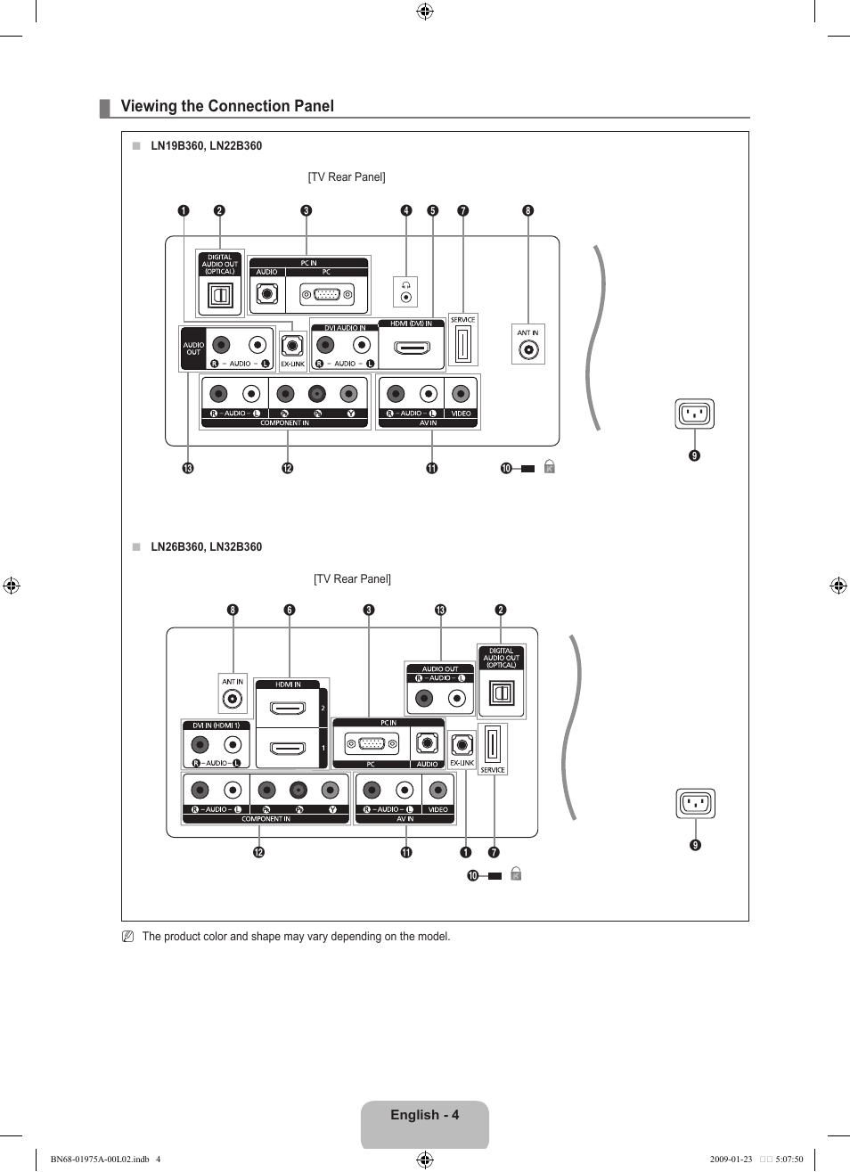 Viewing the connection panel | Samsung BN68-01975A-01 User Manual | Page 6 / 93
