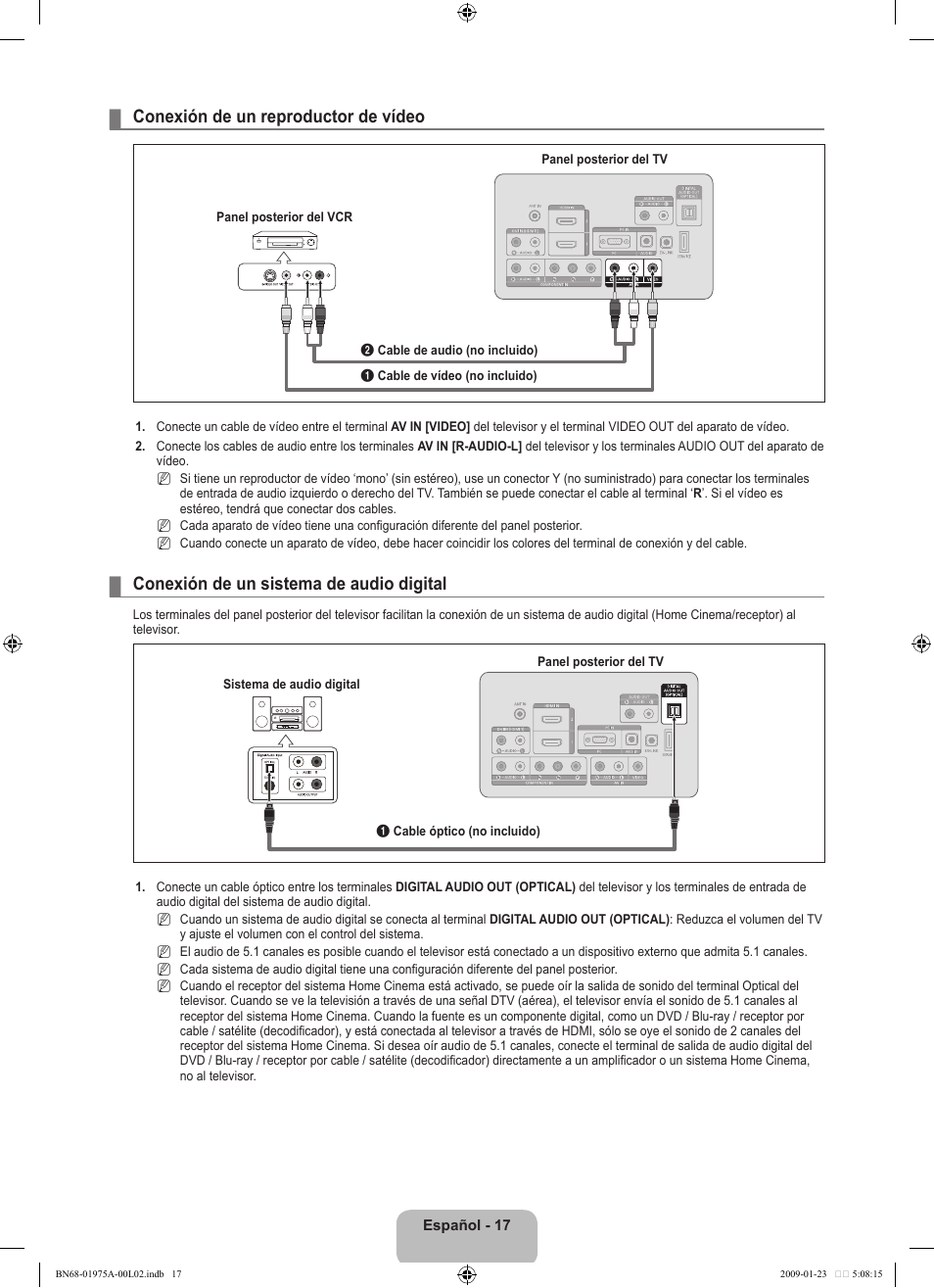 Conexión de un reproductor de vídeo, Conexión de un sistema de audio digital | Samsung BN68-01975A-01 User Manual | Page 65 / 93