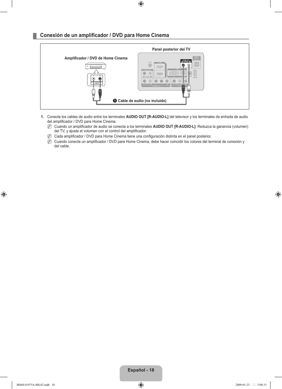 Conexión de un amplificador / dvd para home cinema | Samsung BN68-01975A-01 User Manual | Page 66 / 93