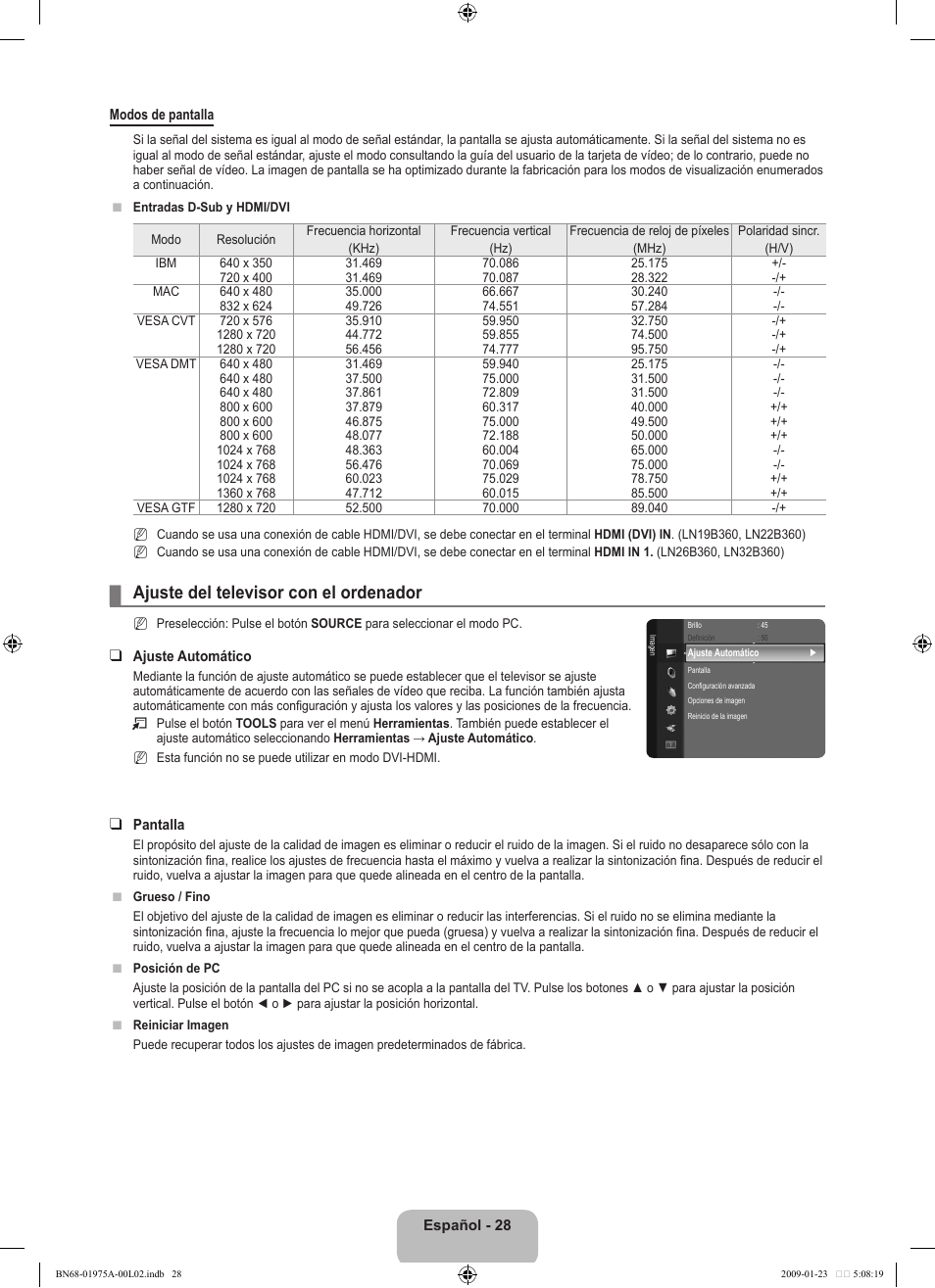 Ajuste del televisor con el ordenador | Samsung BN68-01975A-01 User Manual | Page 76 / 93