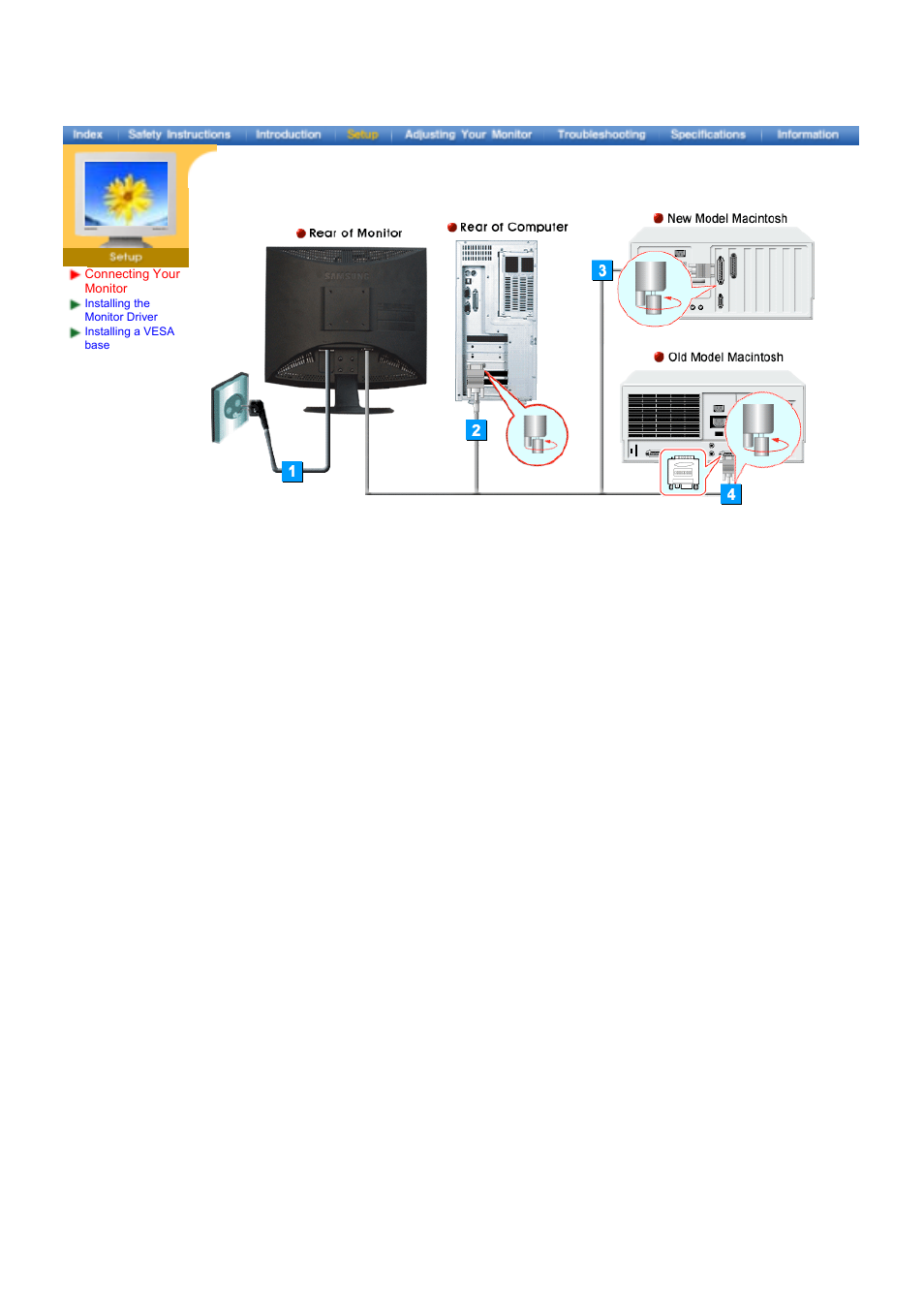 Setup, Connecting your monitor | Samsung 173VT User Manual | Page 12 / 41