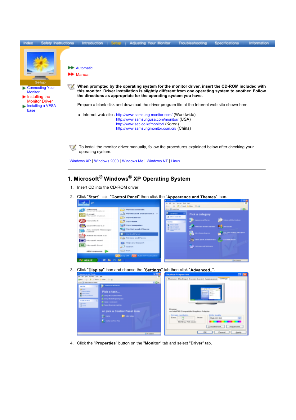 Manual, Microsoft, Windows | Xp operating system | Samsung 173VT User Manual | Page 15 / 41