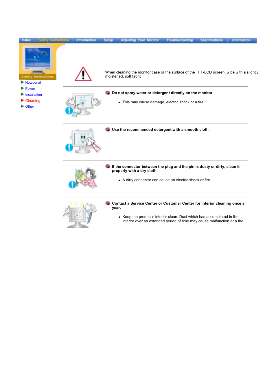 Cleaning | Samsung 173VT User Manual | Page 6 / 41