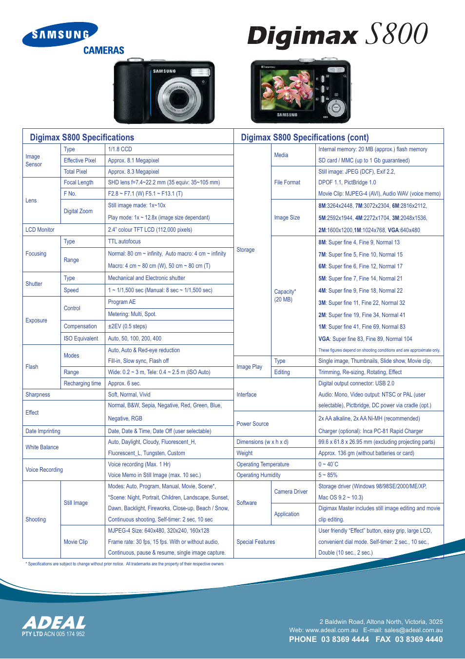 Adeal | Samsung DIGITAL CAMERAS User Manual | Page 2 / 2