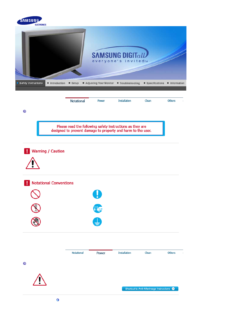 Notational, Power | Samsung 320P User Manual | Page 2 / 70