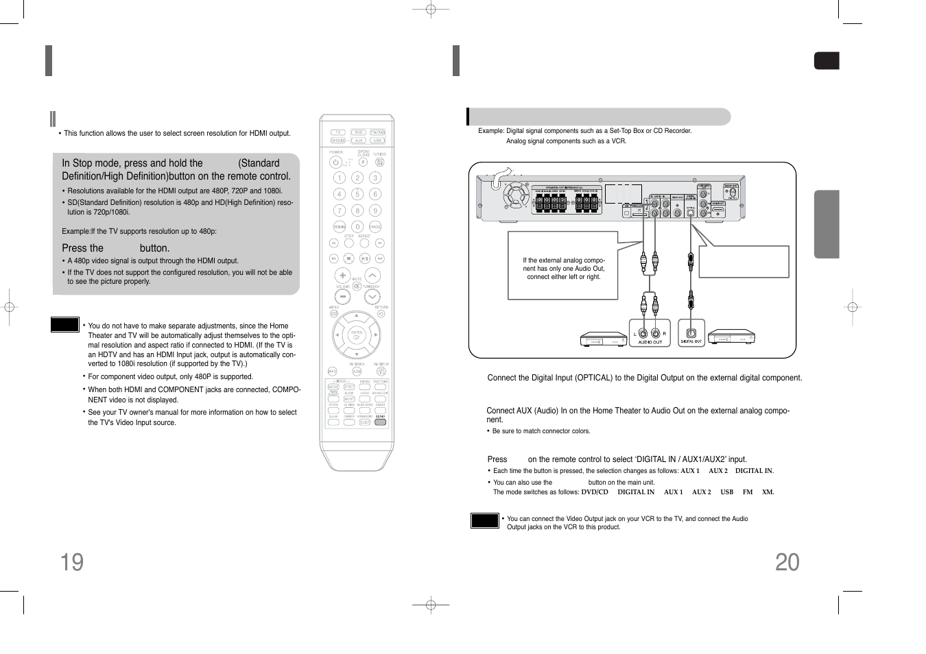 Connecting external components, Hdmi function | Samsung HT-Q70 User Manual | Page 11 / 43