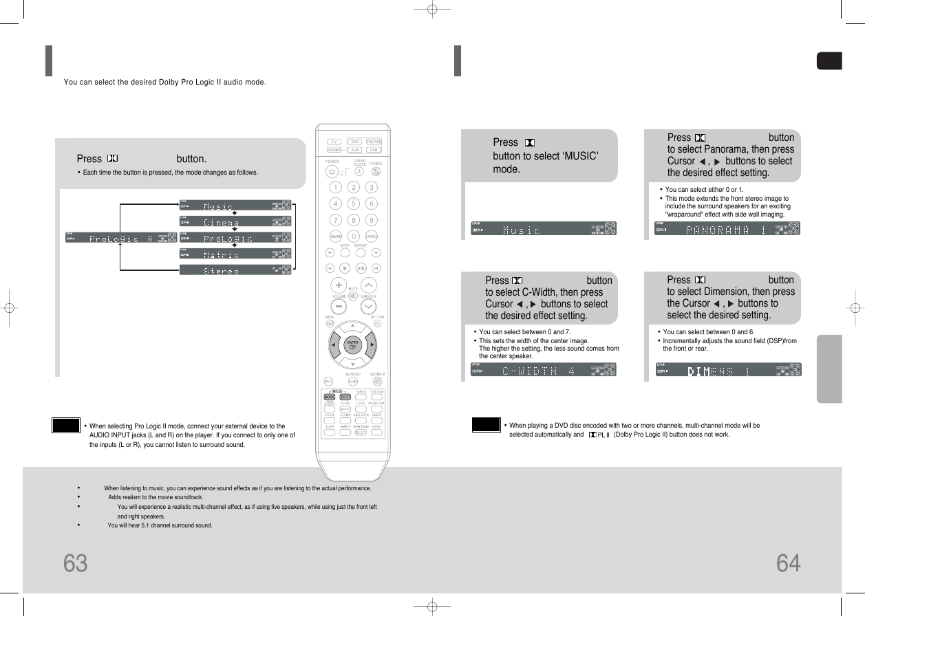 Dolby pro logic ii mode, Dolby pro logic ii effect, Dolby pro logic ii effect 63 | Samsung HT-Q70 User Manual | Page 33 / 43