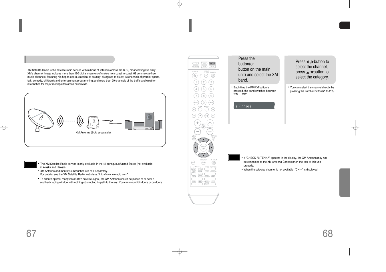 Before using xm satellite radio, Listening to xm satellite radio | Samsung HT-Q70 User Manual | Page 35 / 43