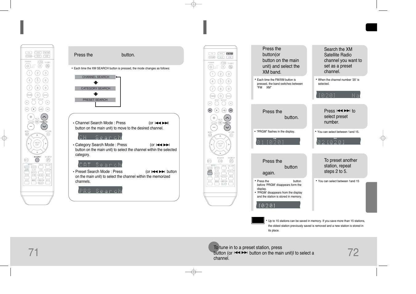 Xm search mode, Presetting xm satellite radio, 71 xm search mode | Samsung HT-Q70 User Manual | Page 37 / 43