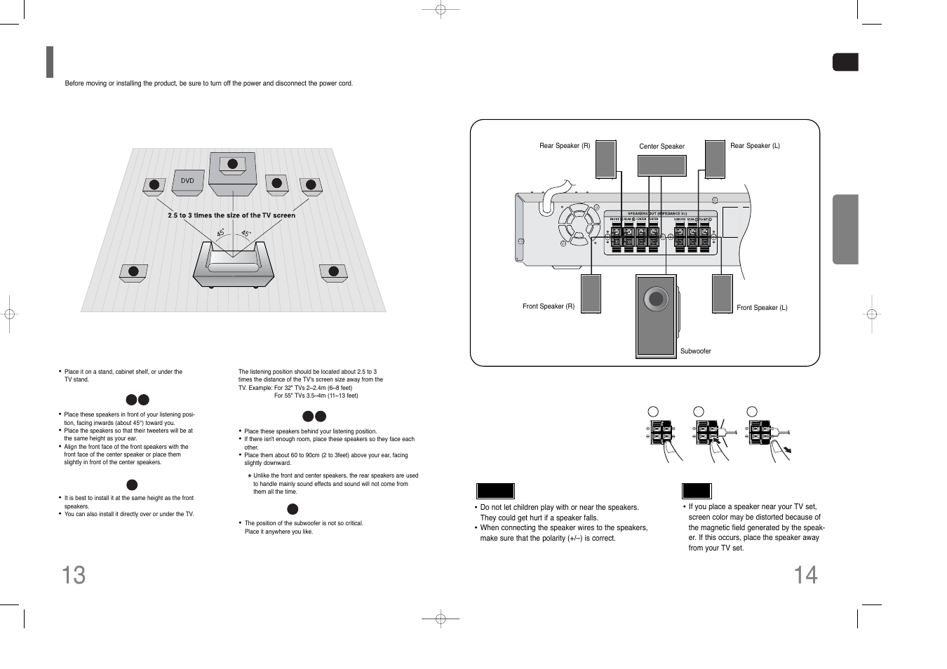 Connecting the speakers | Samsung HT-Q70 User Manual | Page 8 / 43