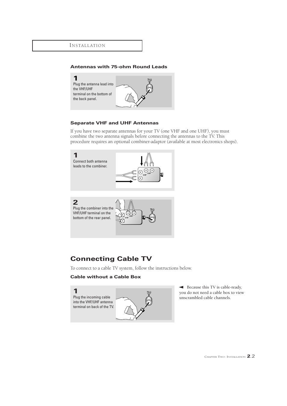 Connecting cable tv | Samsung CL21M6W User Manual | Page 15 / 54