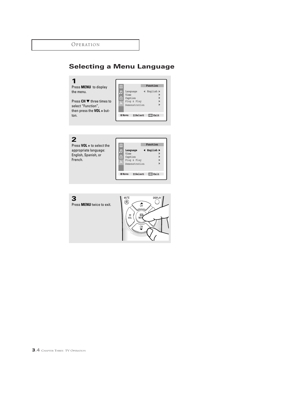 Selecting a menu language | Samsung CL21M6W User Manual | Page 26 / 54