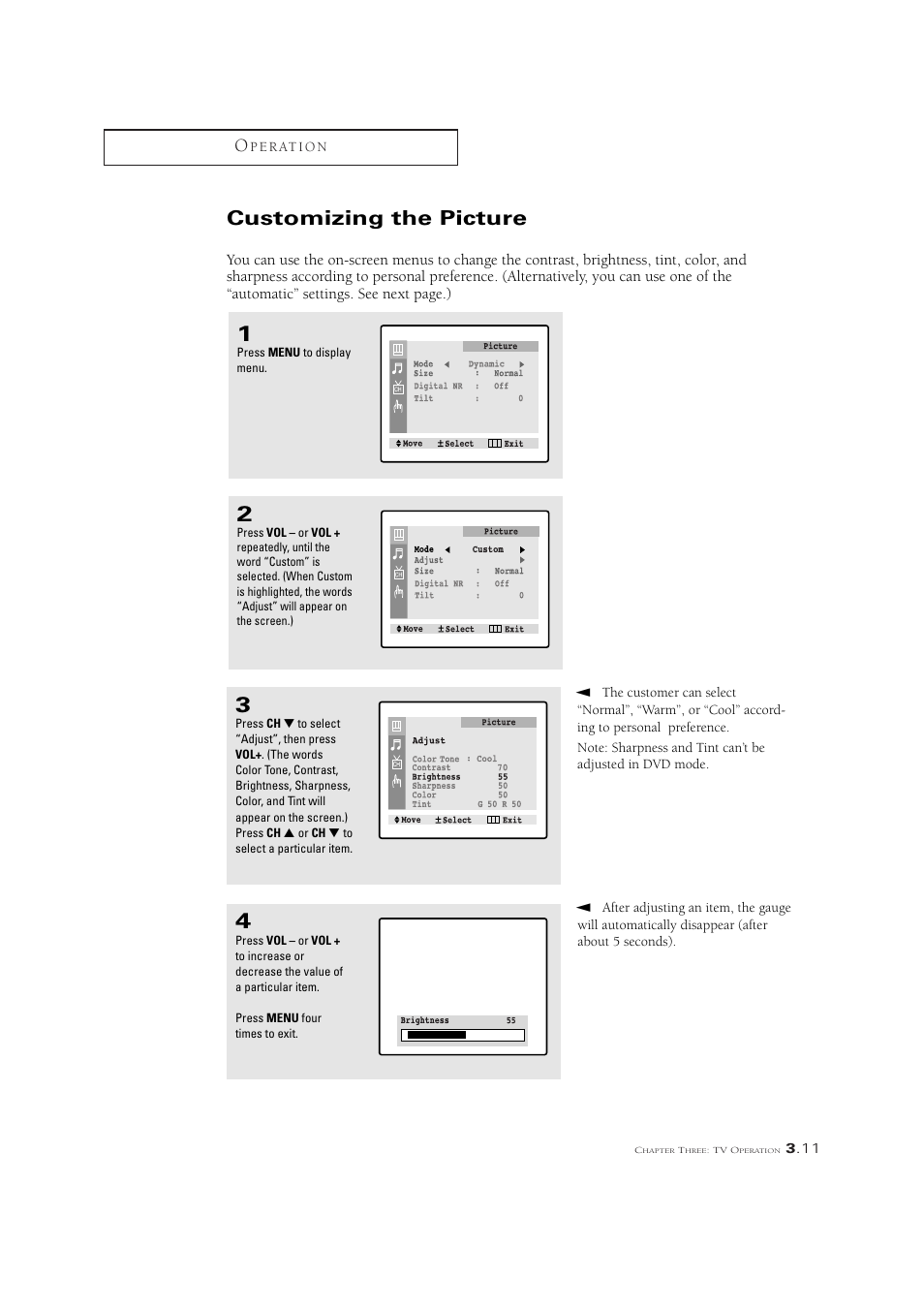 Customizing the picture | Samsung CL21M6W User Manual | Page 33 / 54