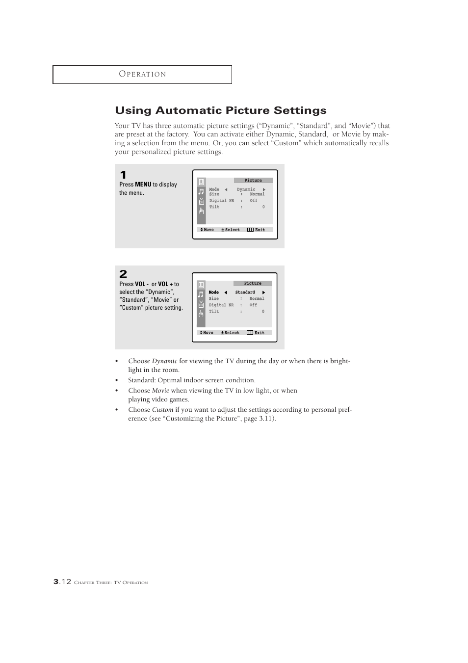 Using automatic picture settings | Samsung CL21M6W User Manual | Page 34 / 54