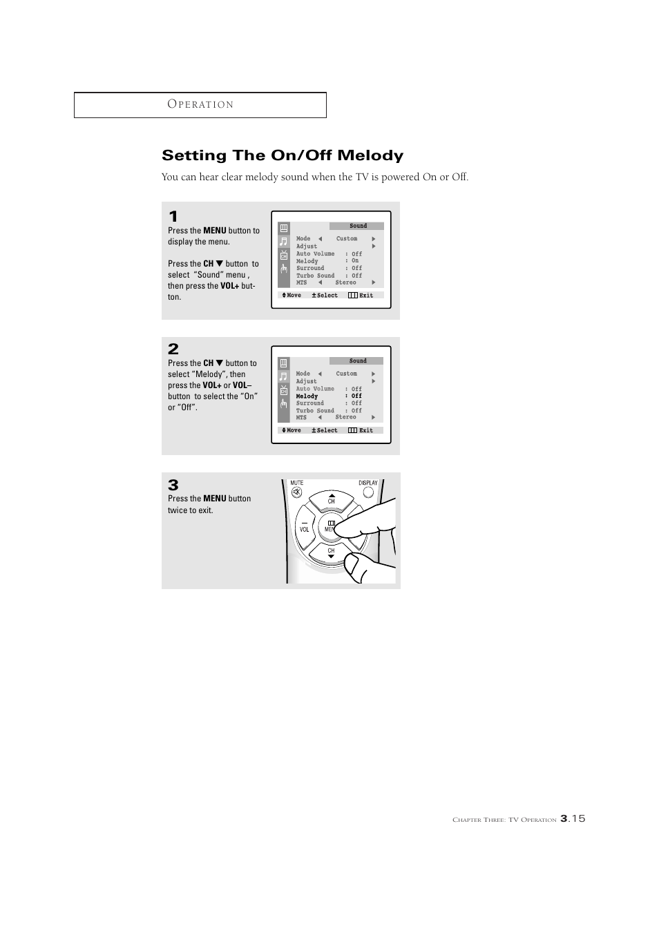 Setting the on/off melody | Samsung CL21M6W User Manual | Page 37 / 54