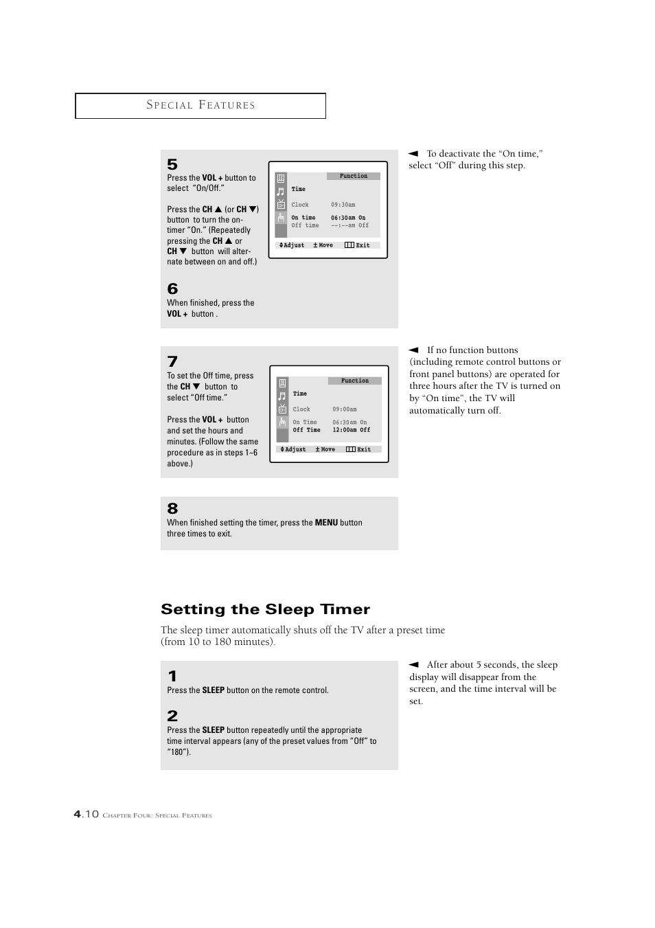 Setting the sleep timer | Samsung CL21M6W User Manual | Page 48 / 54