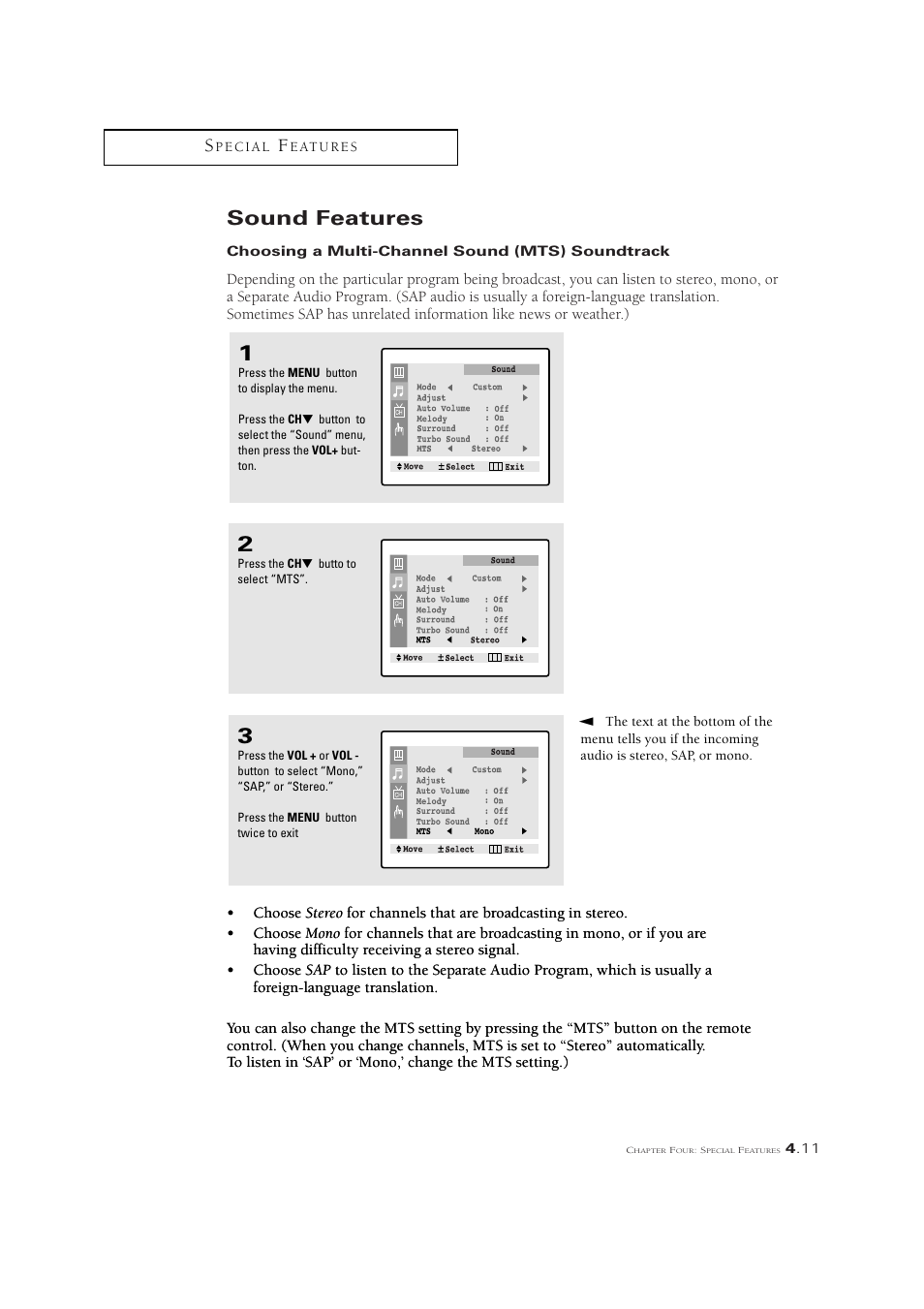 Sound features | Samsung CL21M6W User Manual | Page 49 / 54