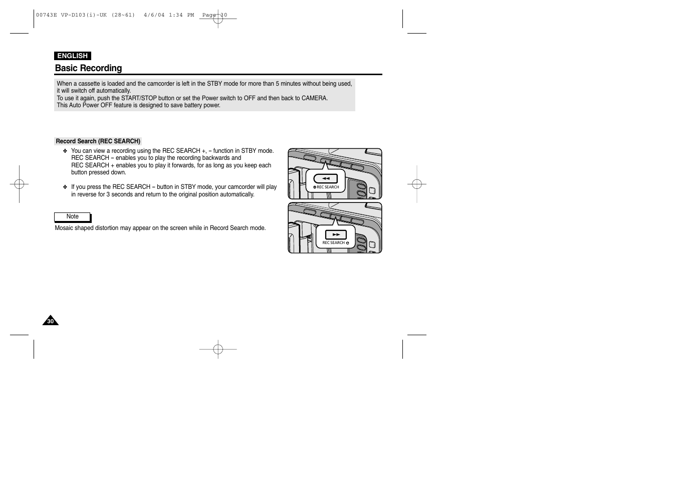 Basic recording | Samsung D103 User Manual | Page 30 / 114