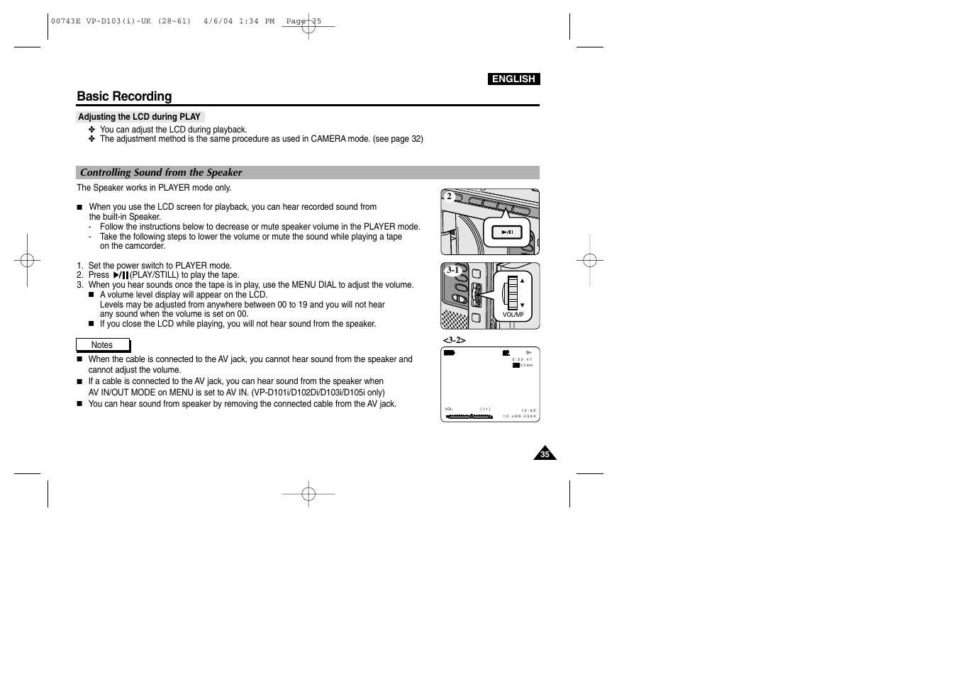 Basic recording | Samsung D103 User Manual | Page 35 / 114