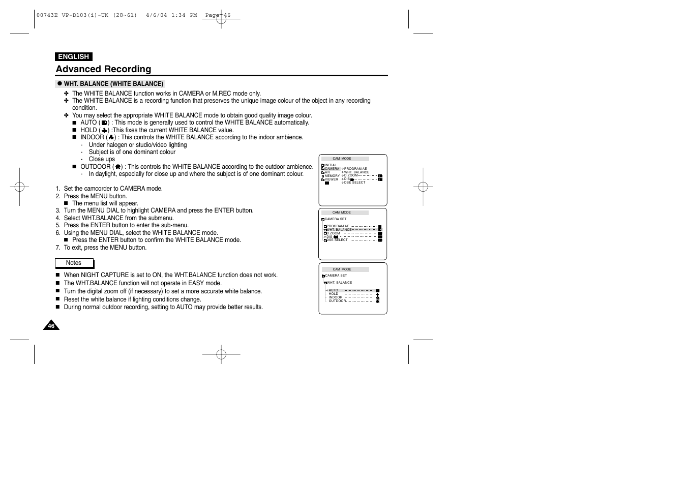Advanced recording | Samsung D103 User Manual | Page 46 / 114