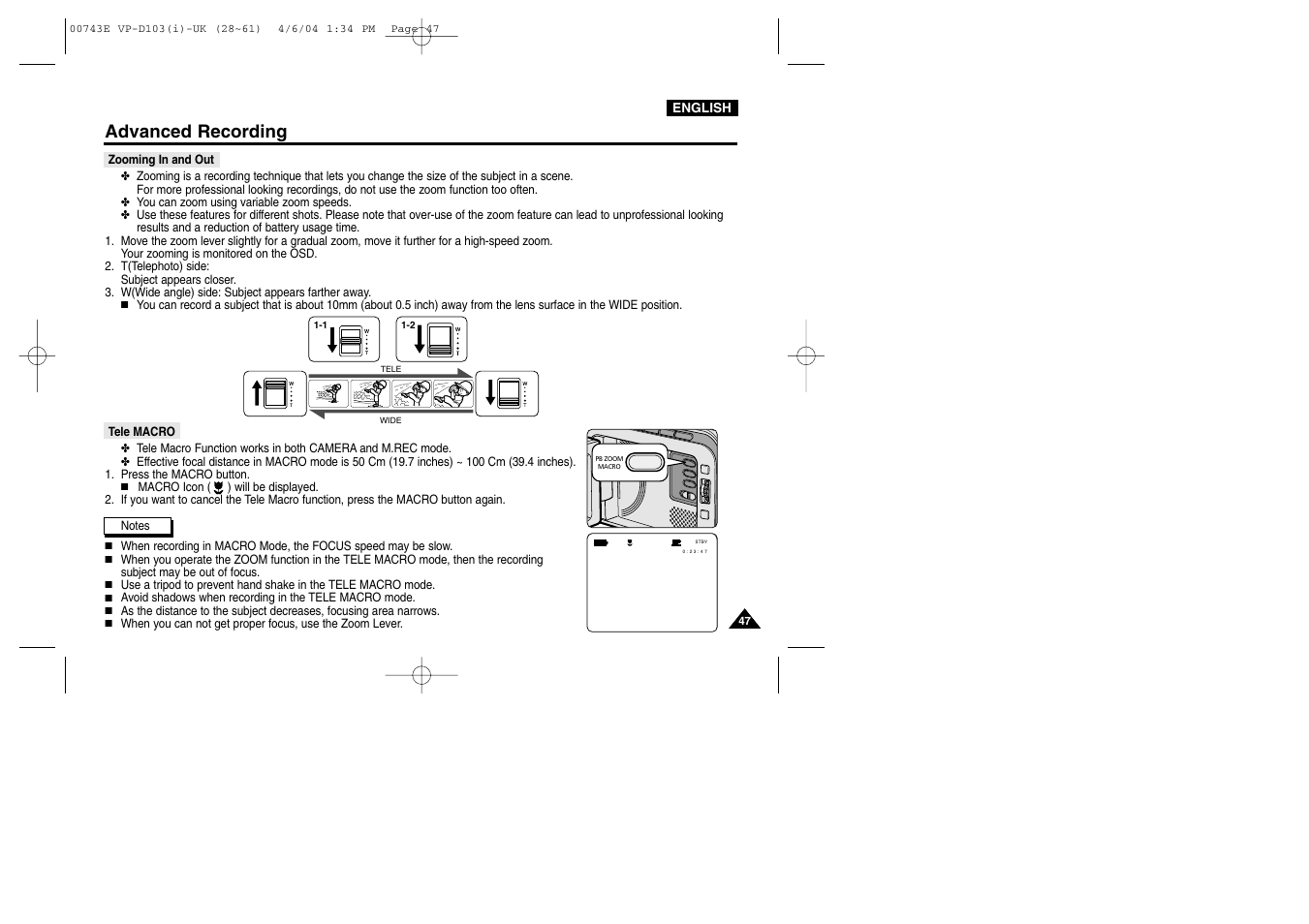 Advanced recording | Samsung D103 User Manual | Page 47 / 114
