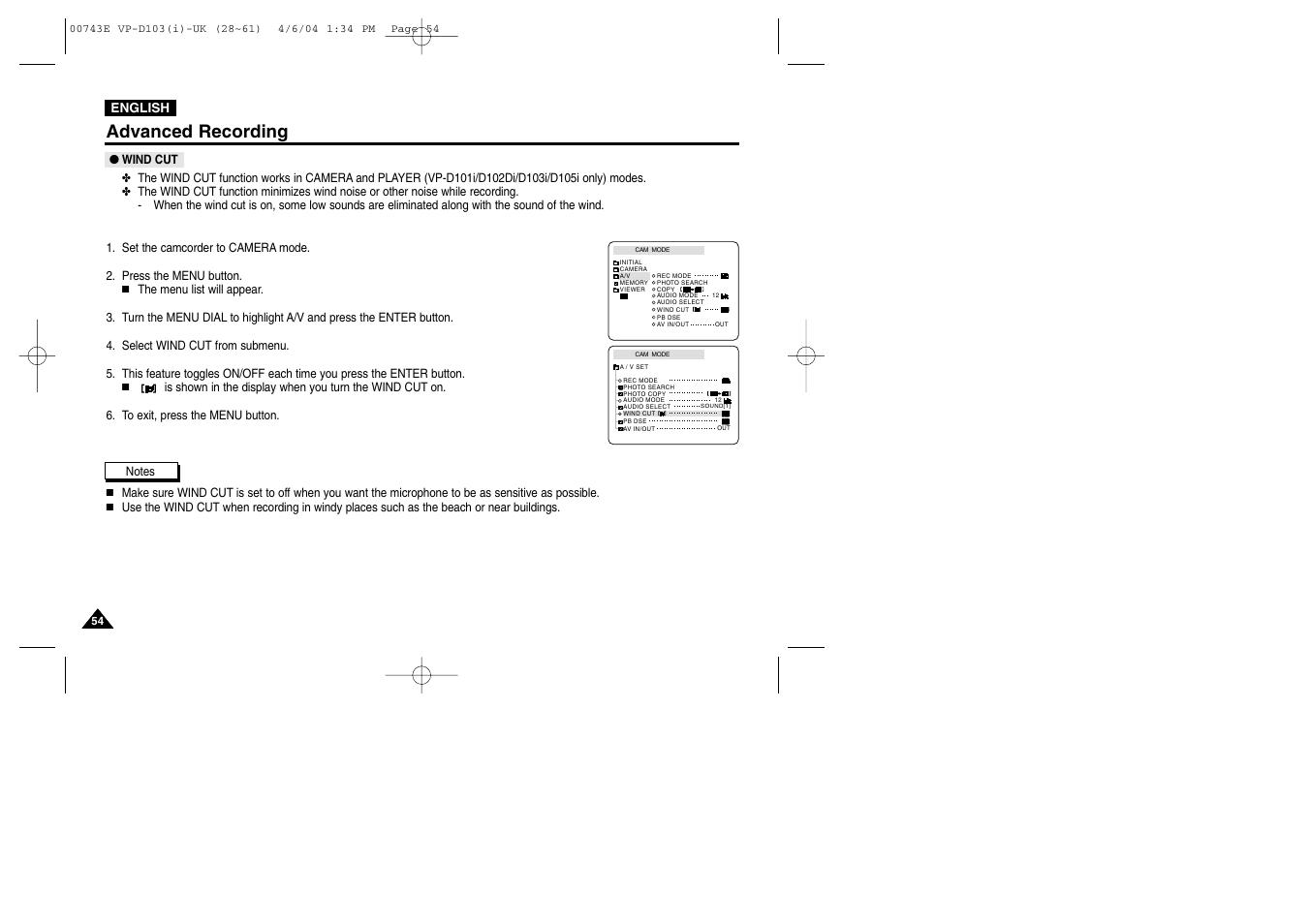 Advanced recording | Samsung D103 User Manual | Page 54 / 114