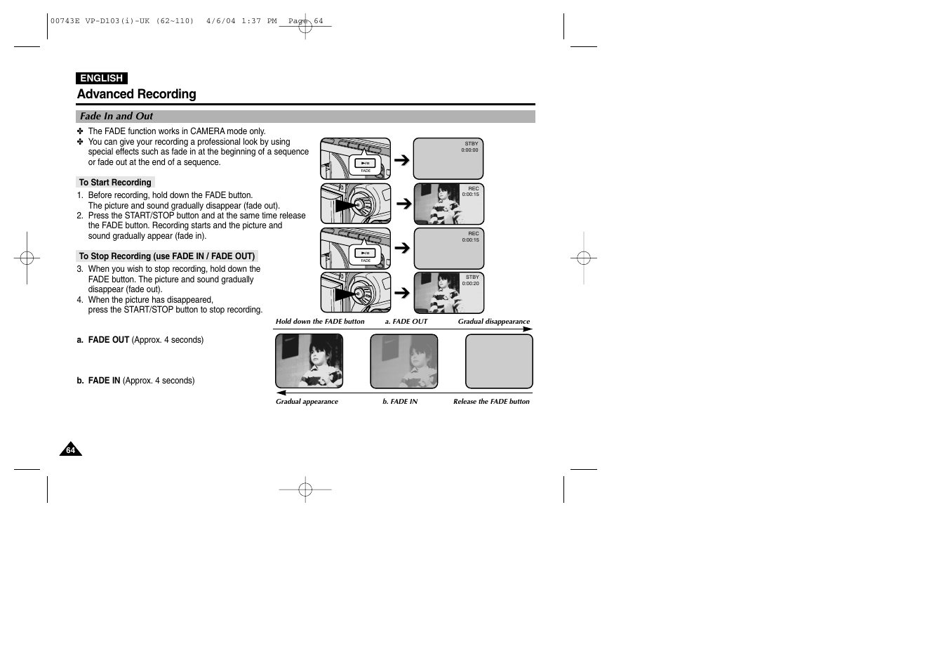 Advanced recording | Samsung D103 User Manual | Page 64 / 114