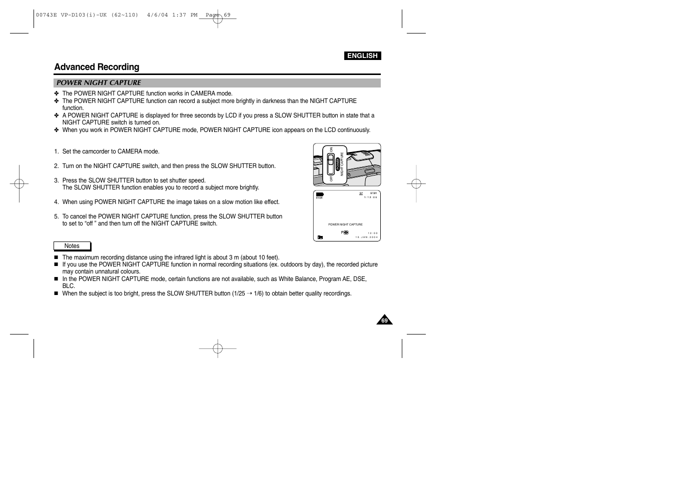 Advanced recording | Samsung D103 User Manual | Page 69 / 114