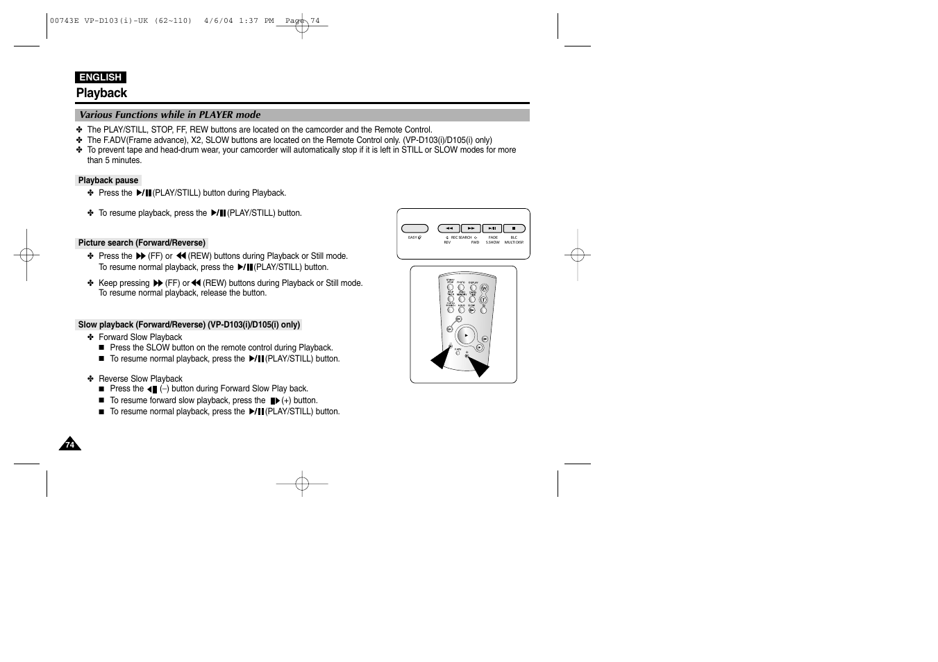Playback | Samsung D103 User Manual | Page 74 / 114