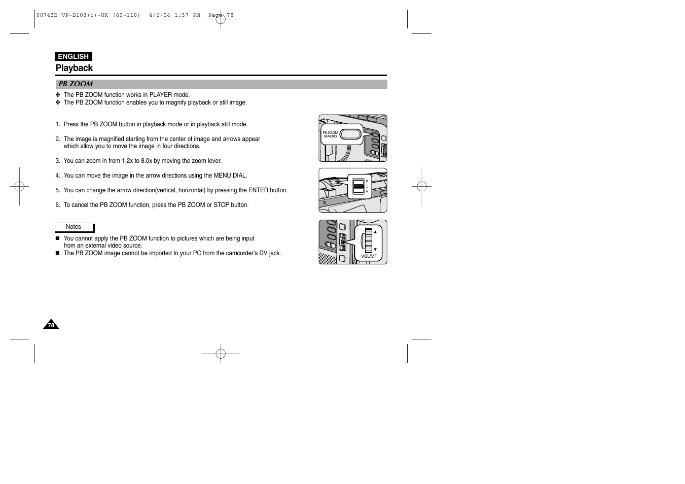 Playback | Samsung D103 User Manual | Page 78 / 114