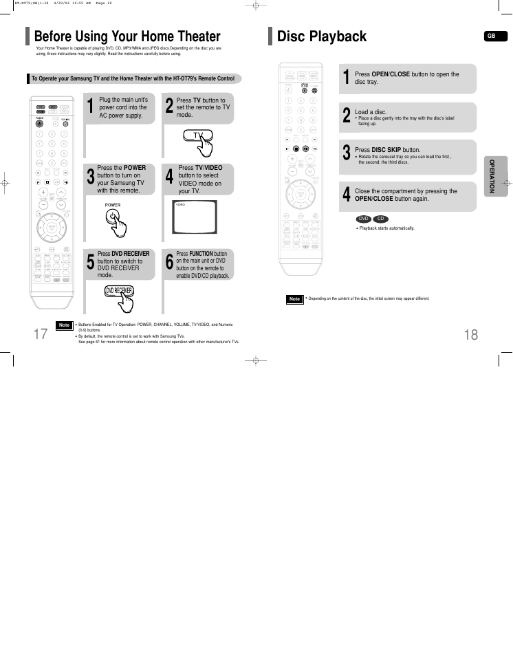 Before using your home theater, Disc playback | Samsung HT-DT79 User Manual | Page 10 / 35