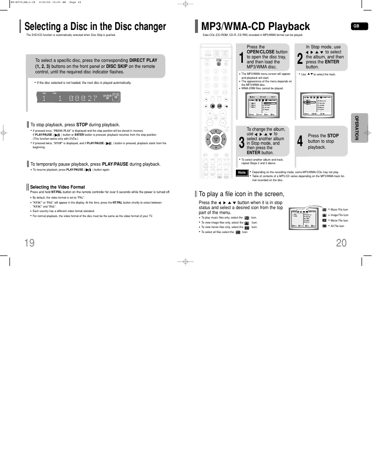 Selecting a disc in the disc changer, Mp3/wma-cd playback | Samsung HT-DT79 User Manual | Page 11 / 35