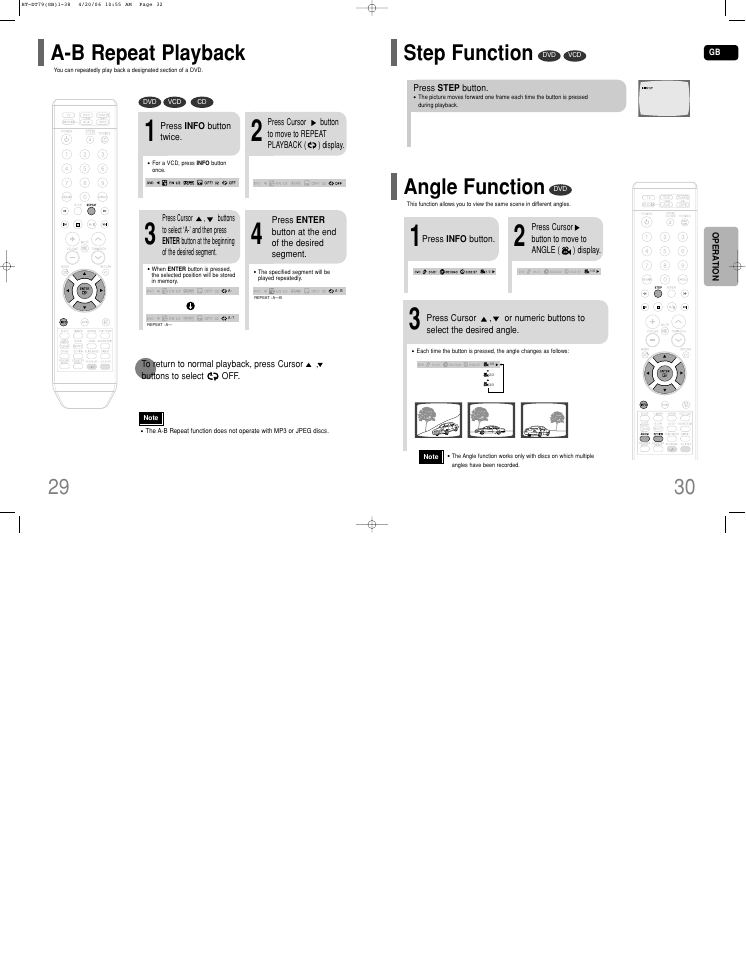 A-b repeat playback, Step function, Angle function | Samsung HT-DT79 User Manual | Page 16 / 35