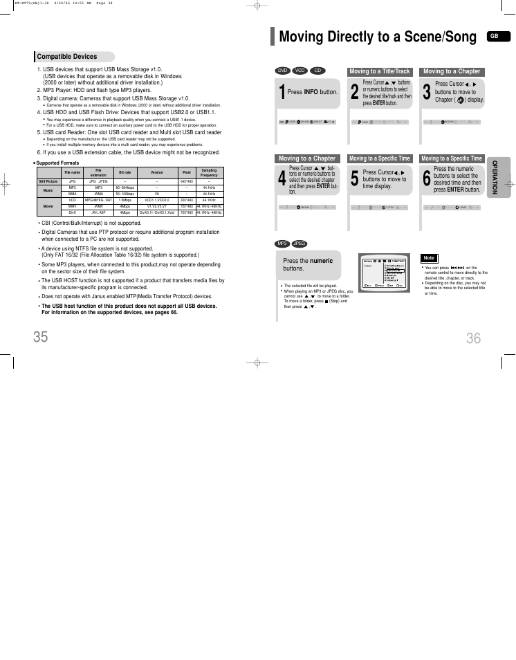 Moving directly to a scene/song, Moving directly to a scene/song 36 | Samsung HT-DT79 User Manual | Page 19 / 35