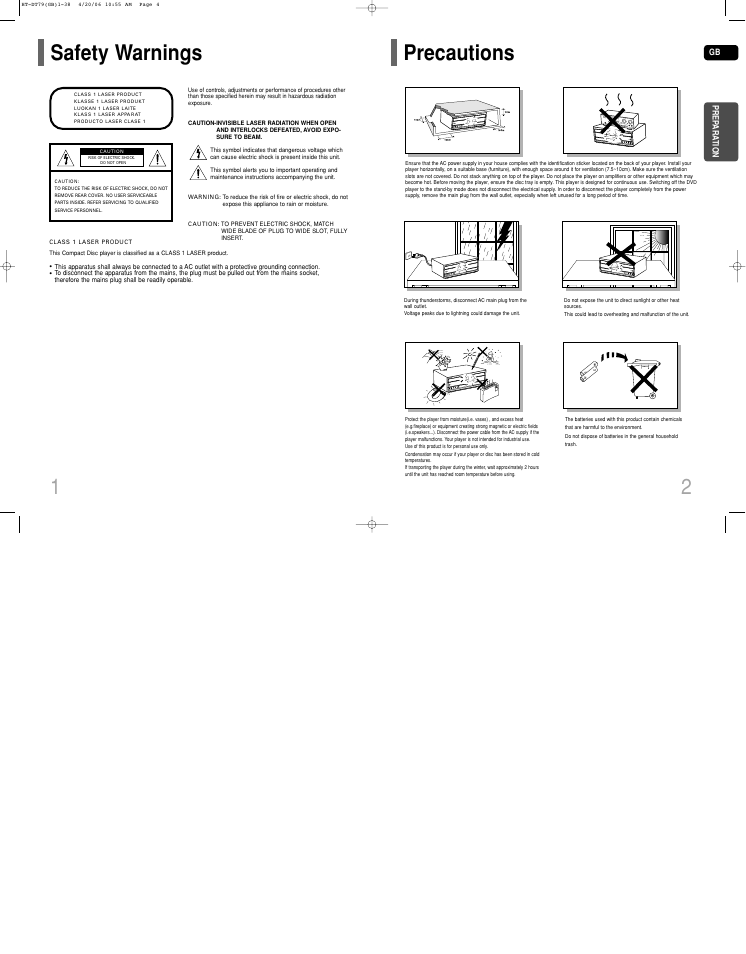 Safety warnings, Precautions, 12 safety warnings precautions | Phones | Samsung HT-DT79 User Manual | Page 2 / 35