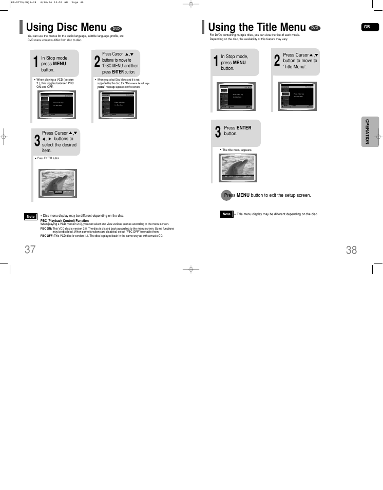 Using disc menu, Using the title menu | Samsung HT-DT79 User Manual | Page 20 / 35