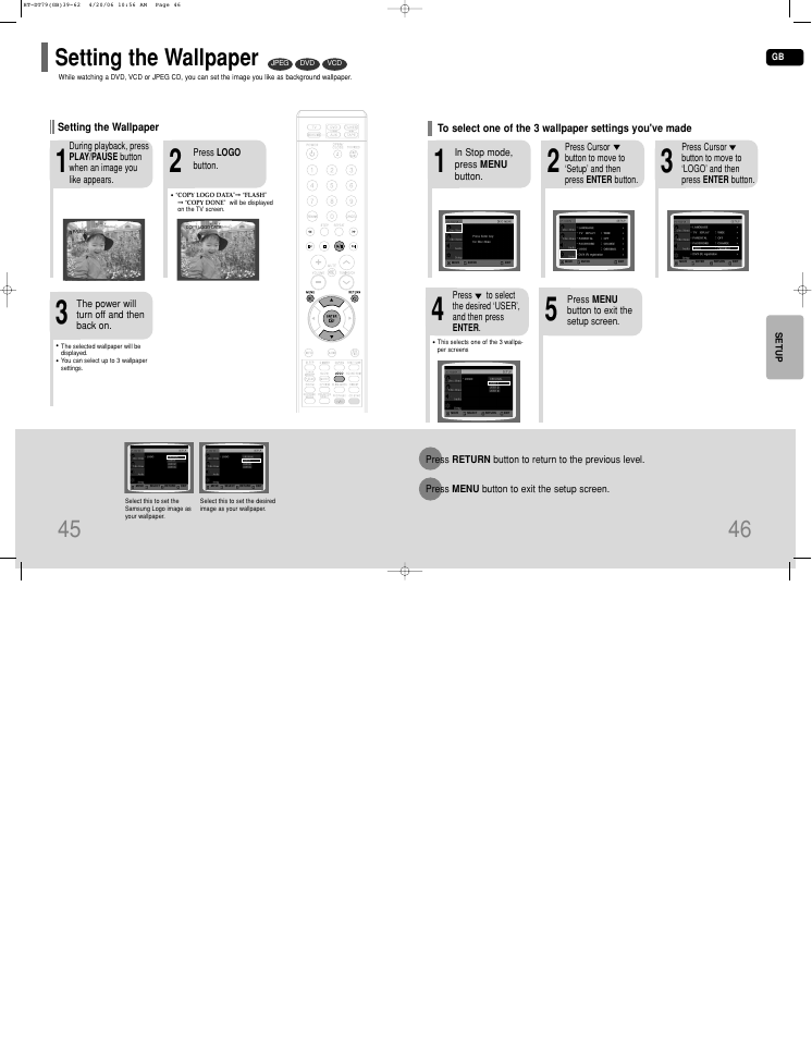 Setting the wallpaper | Samsung HT-DT79 User Manual | Page 24 / 35