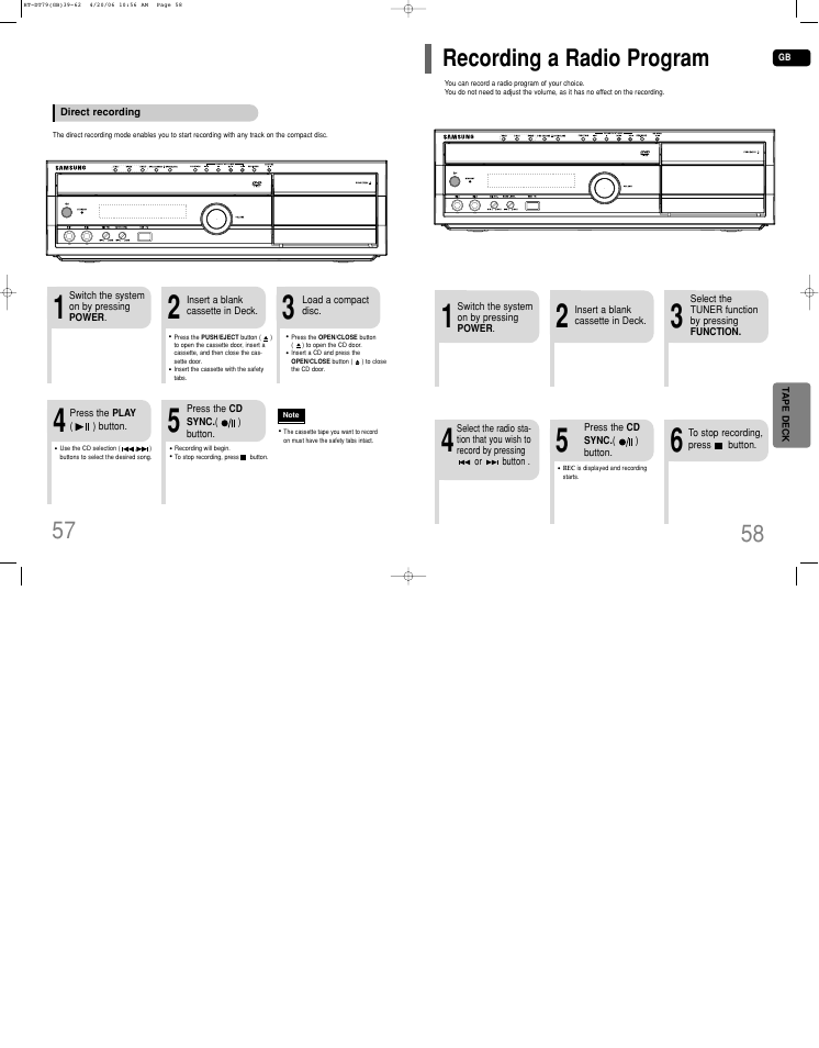 Recording a radio program, 58 recording a radio program | Samsung HT-DT79 User Manual | Page 30 / 35