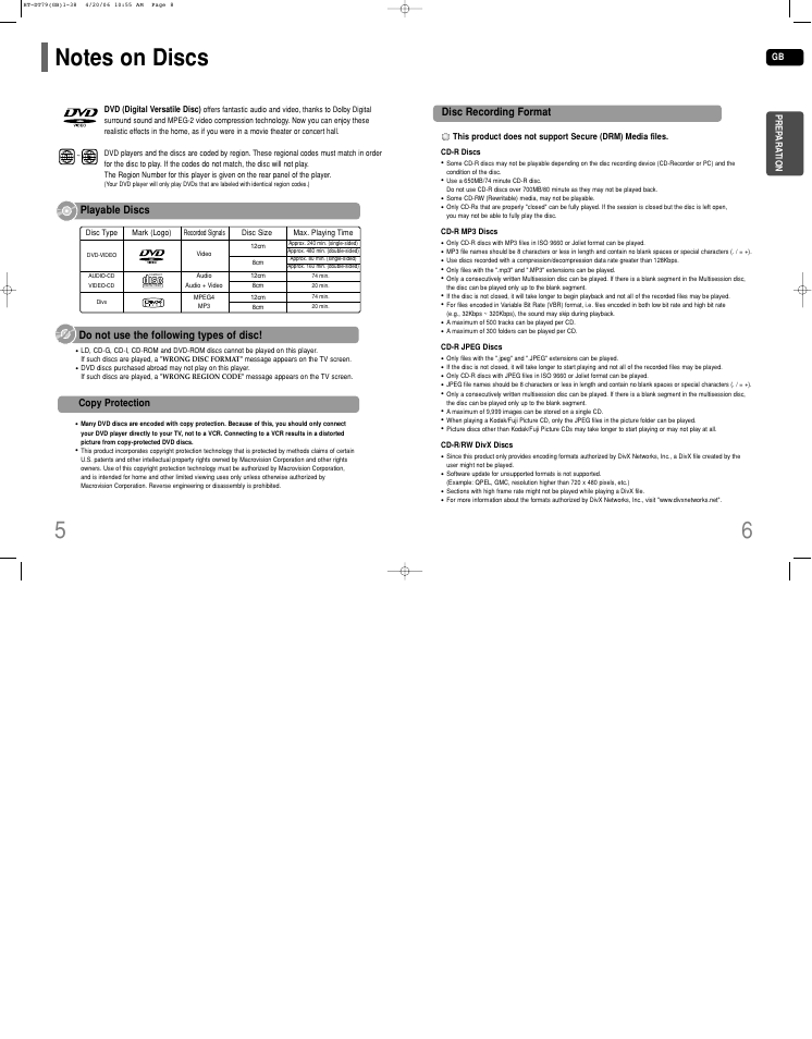 Notes on discs | Samsung HT-DT79 User Manual | Page 4 / 35