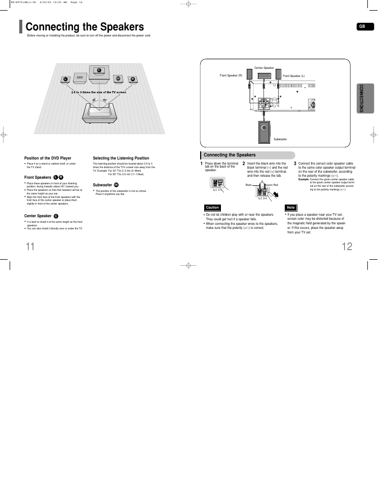 Connecting the speakers | Samsung HT-DT79 User Manual | Page 7 / 35