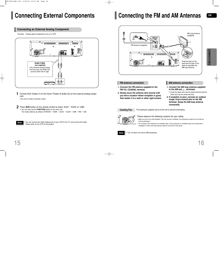 Connecting external components, Connecting the fm and am antennas | Samsung HT-DT79 User Manual | Page 9 / 35