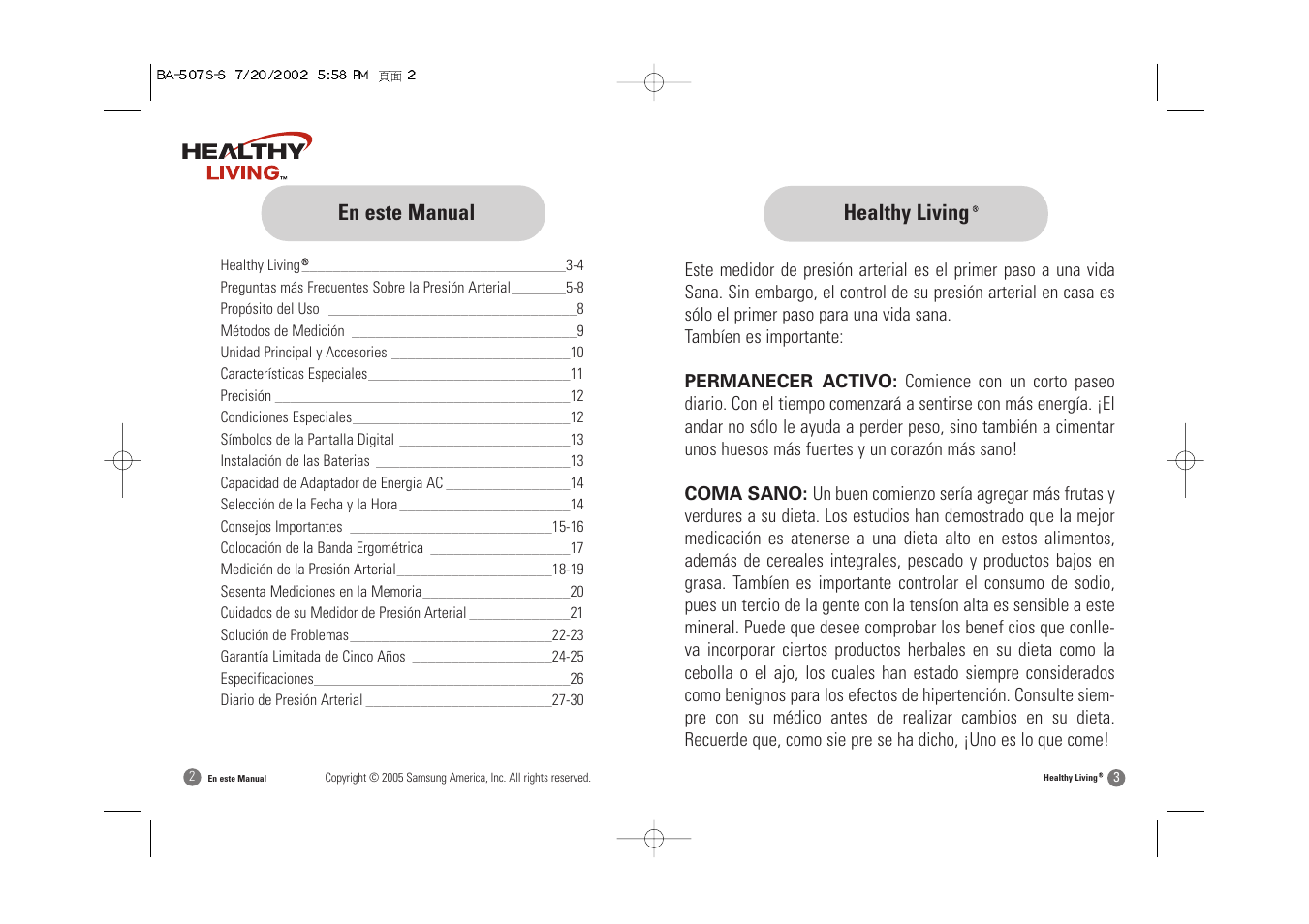 Healthy living, En este manual | Samsung BA-507S User Manual | Page 18 / 32