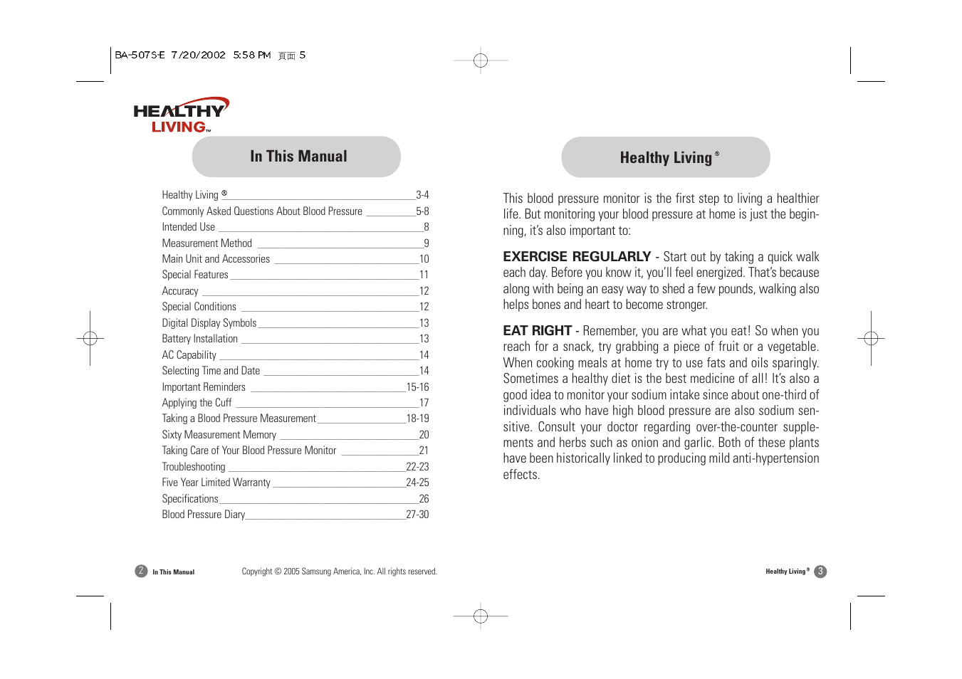 Healthy living | Samsung BA-507S User Manual | Page 3 / 32