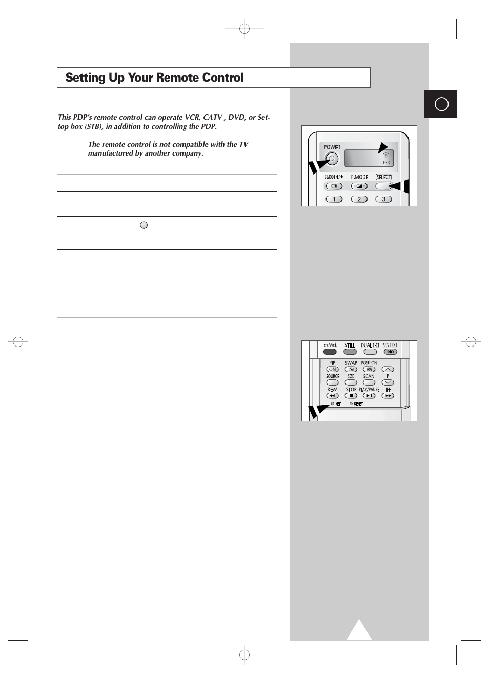 Setting up your remote control | Samsung 4240 User Manual | Page 15 / 68