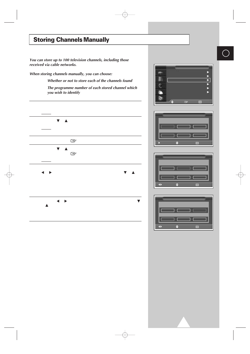 Storing channels manually | Samsung 4240 User Manual | Page 19 / 68