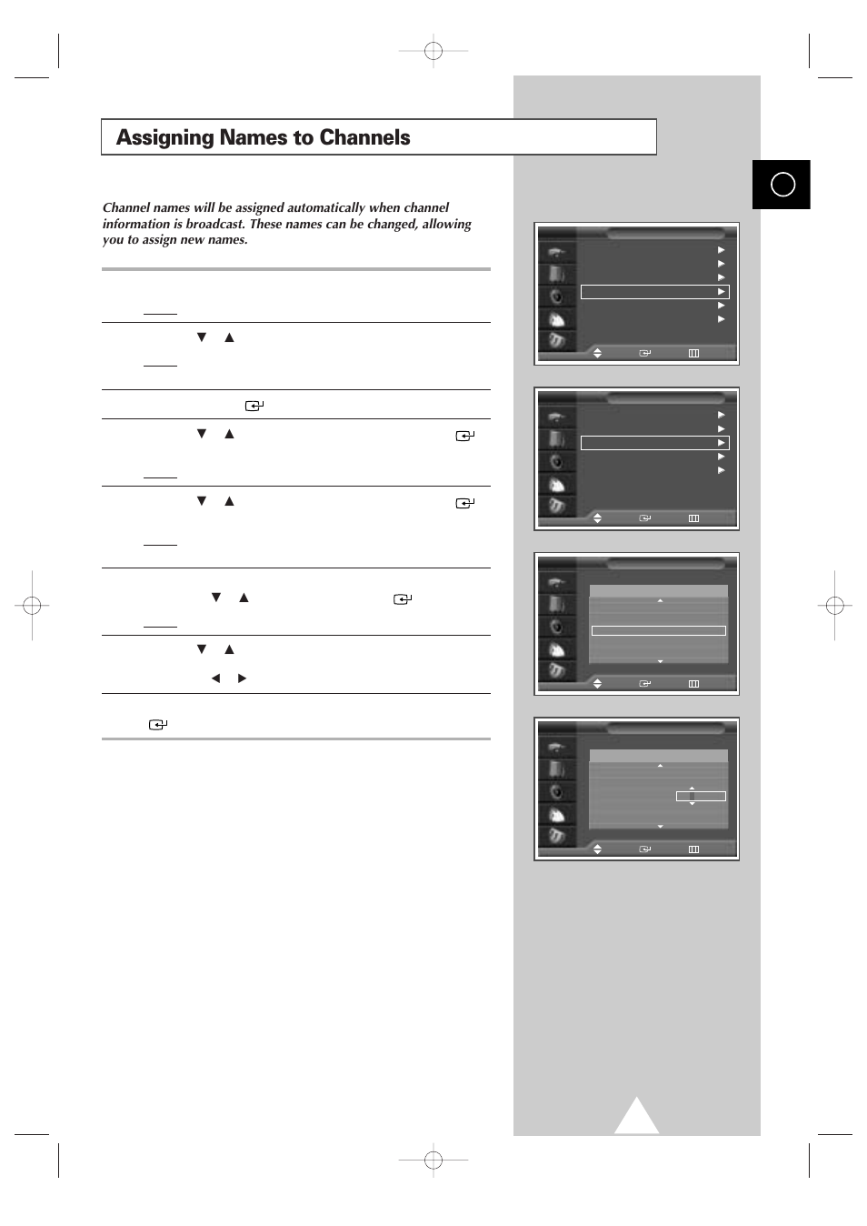 Assigning names to channels | Samsung 4240 User Manual | Page 23 / 68