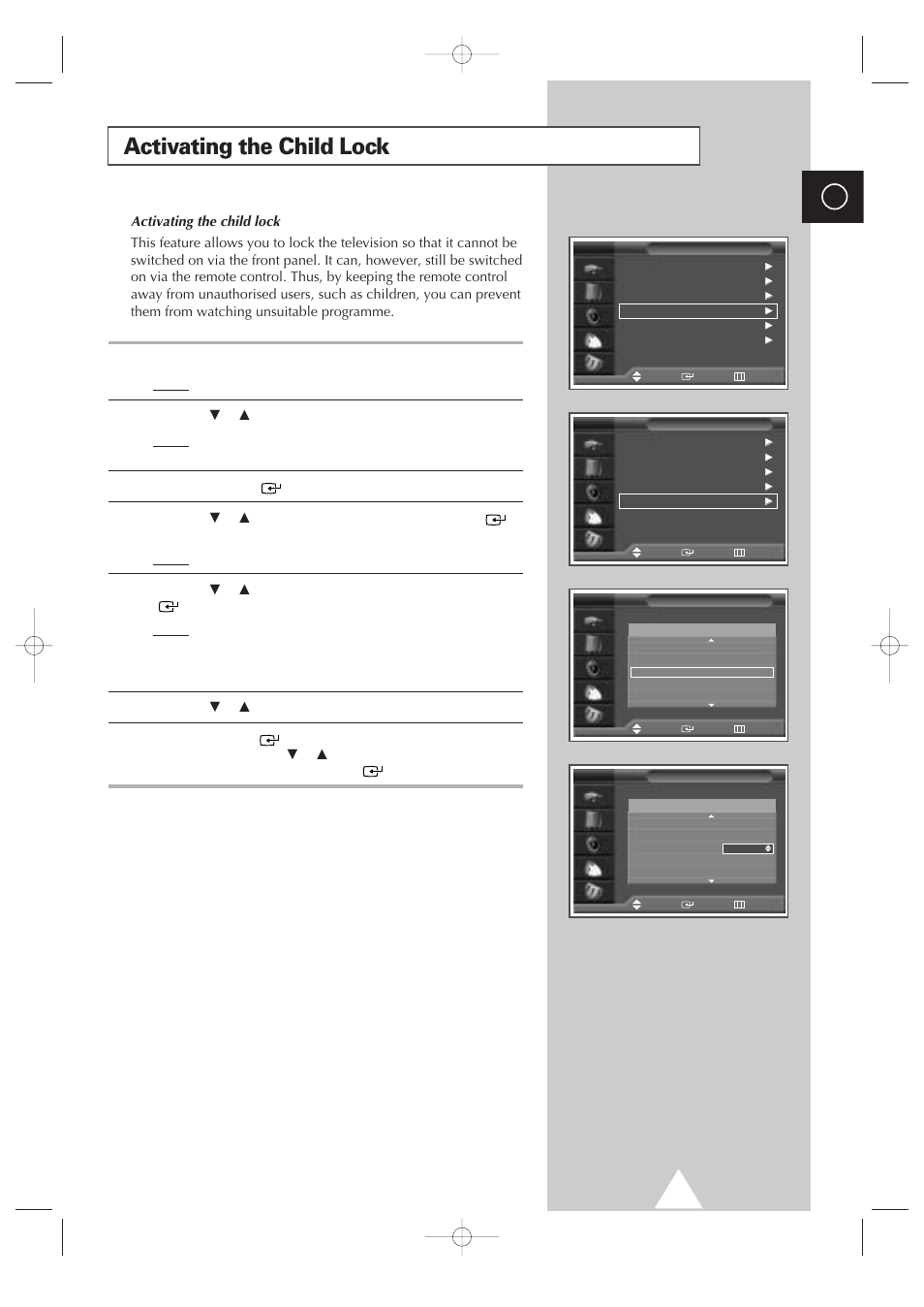 Activating the child lock | Samsung 4240 User Manual | Page 25 / 68