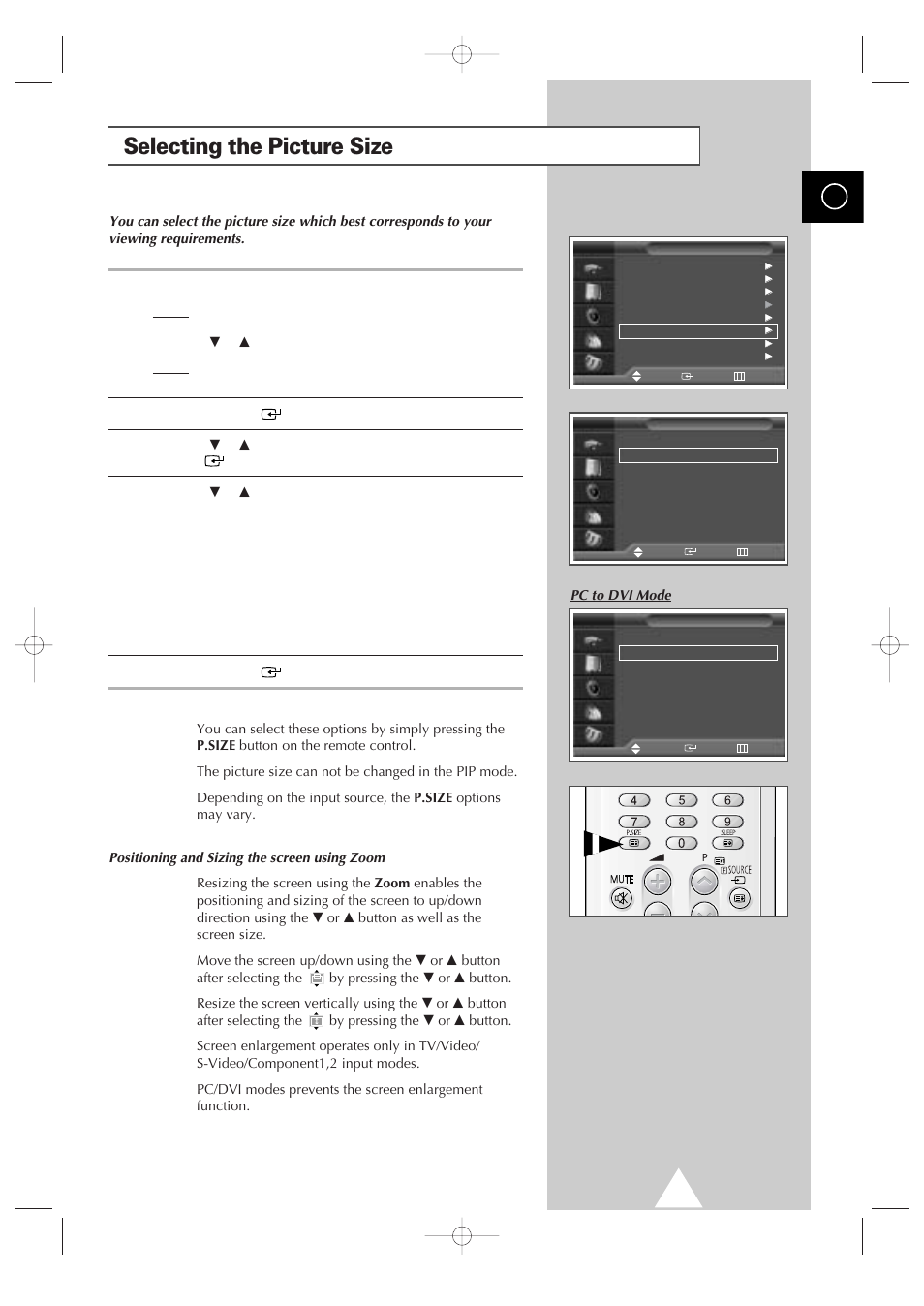 Selecting the picture size | Samsung 4240 User Manual | Page 33 / 68