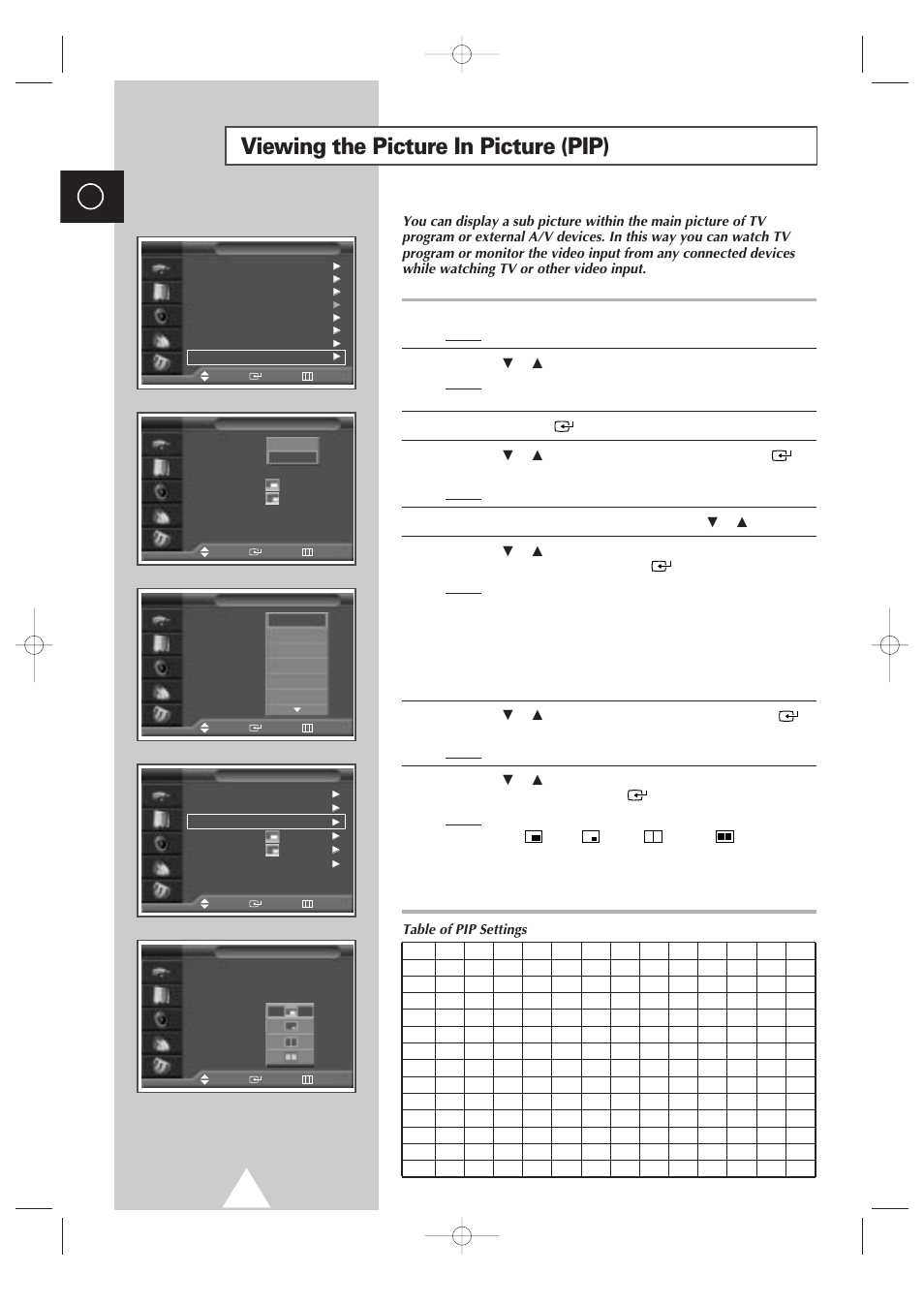 Viewing the picture in picture (pip) | Samsung 4240 User Manual | Page 36 / 68